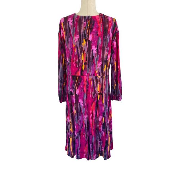 MAGGY LONDON TWIST FRONT ASYMMETRIC HEM MIDI DRESS IN BERRY MULTI NWT SIZE 14W - Picture 4 of 16
